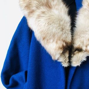 1950s Vintage Cobalt Blue Coat with Fur Collar